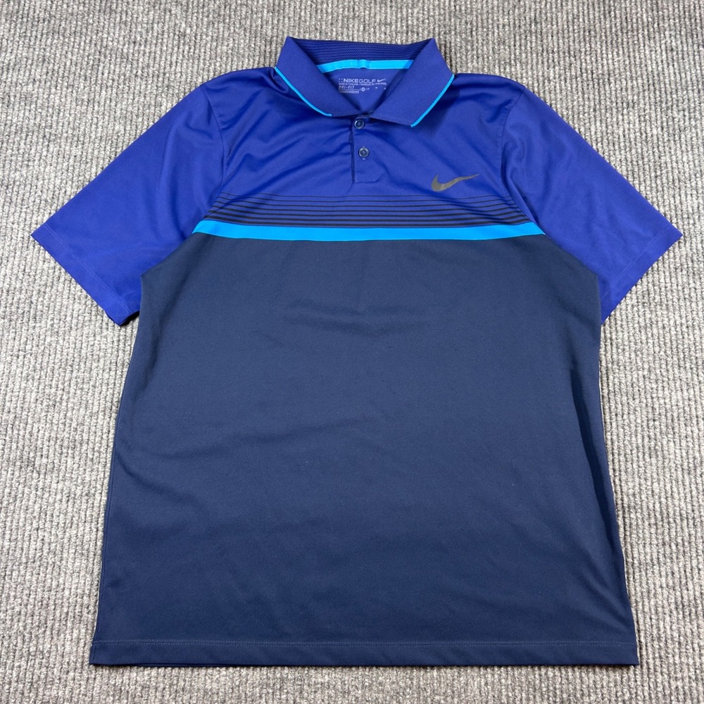 Nike Shirt‎ Men's M Golf Dri-Fit Victory Polo Golf Blue Striped 818048-410